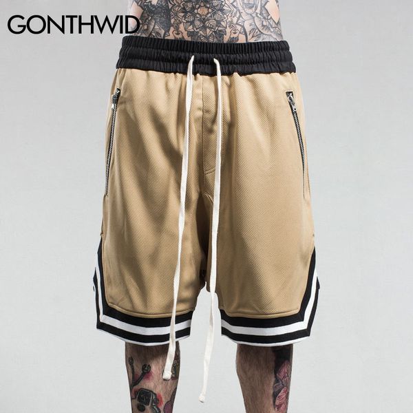 

Wholesale- GONTHWID Summer Sporting Shorts Men's Casual Joggers Male Fashion Large Zip Pocket Shorts Hip Hop Elastic Drawstring Streetwear