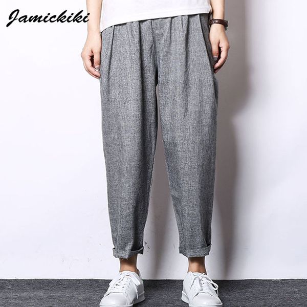 

wholesale-jamickiki brand clothing 2016 fashion pantalon homme baggy cotton and linen low-crotch trousers men sportswear harem pants, Black