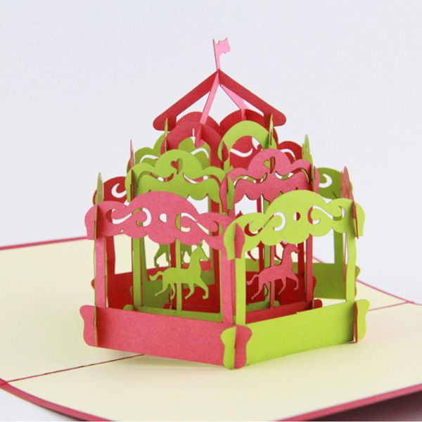 

wholesale- carousel horse up card /3d greeting card/ handmade kirigami card ing