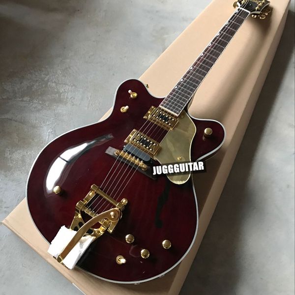 Personalizado 2017 nova chegada gre g6122-1962 marrom jazz semi oco guitarra elétrica grande grande tremolo ponte ouro hardware drop frete