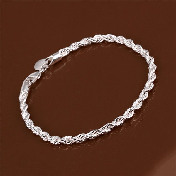

brand new flash twisted rope 925 silver charm bracelet 20x0.4cm wdb207,women's sterling silver plated bracelet, White