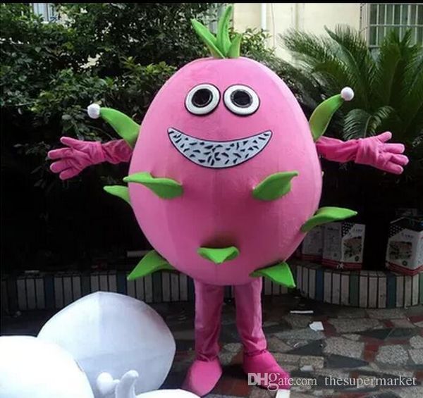 Traje da mascote de alta qualidade dos desenhos animados roupas rosa adulto tamanho Carnaval frutas Pitaya Costume Fancy Dress Party ems frete grátis