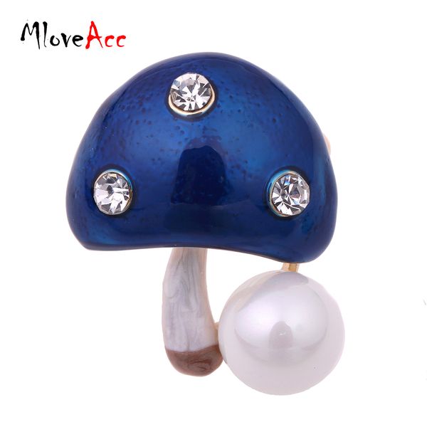 

wholesale- mloveacc mushroom crystal rhinestone enamel brooch pin shii-take brooches simulated pearl decorative accessories for women girls, Gray