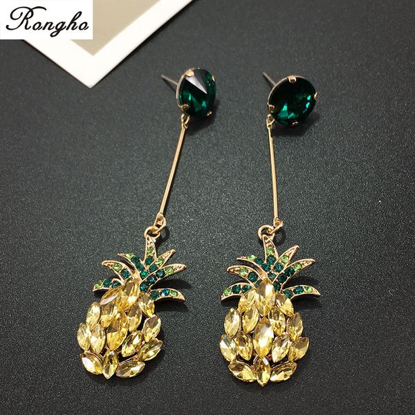 

baroque brand crystal pineapple stud earrings for women fashion punk jewelry flower statement earrings pendant bijoux 2017, Golden;silver