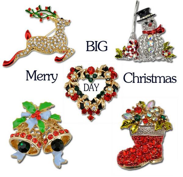

20pcs christmas brooch rhinestone crystal brooches jeweled bell snowman deer brooch and pin clothes decor christmas gifts 2017, Gray