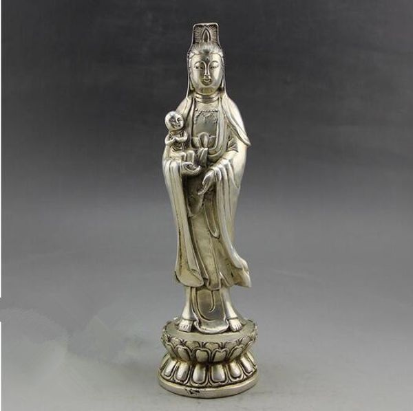 Chinois ruban kwan-yin Guan Yin Tenir Tongzi Kid Bouddha Statua