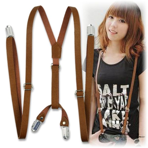 

wholesale- tirantes hombre adjustable suspenders for women clip-on suspensorio faux leather suspenders brace mens fashion suspenders, Black;white