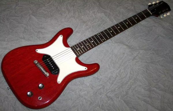 

Cu tom 1961 coronet plaque head tock cherry electric guitar white pickguard black ingle p 90 pickup dot fingerboard inlay