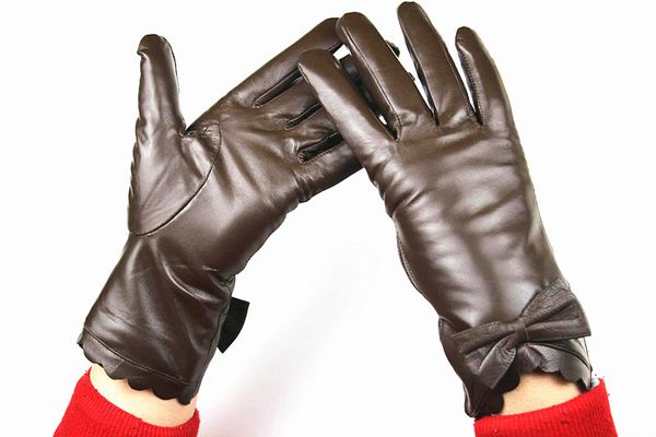 

wholesale- eldiven rushed guantes 2017 new fashion shelves female bow leather sheepskin gloves autumn and winter outdoor weatherization, Blue;gray