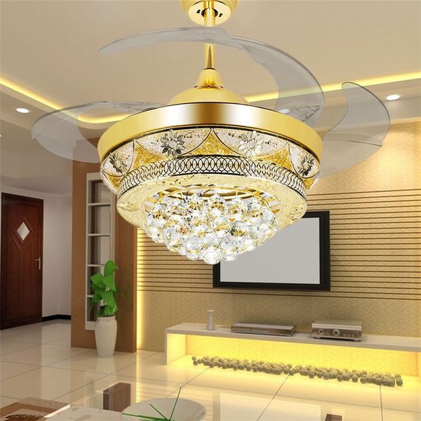 2020 Modern Crystal Invisible Ceiling Fan Light Kit For Living