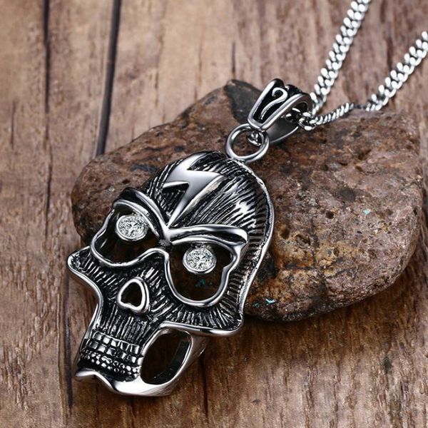 

2017 fashion punk hip hop skull 57mm stainless steel pendant necklace, Silver