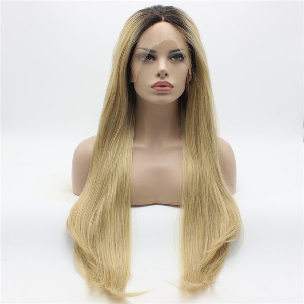 Iwona Hair Straight Long Brown Root Light Blonde Ombre Wig 2 8 613
