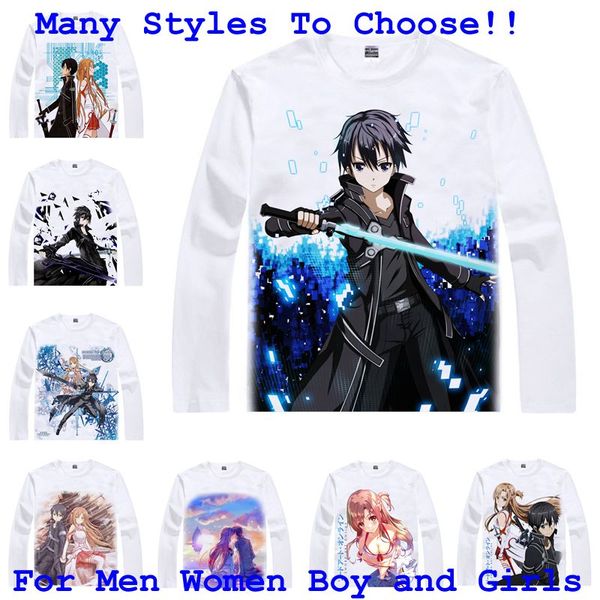 

anime shirt sword art online t-shirts for mens womens and youth kirito asuna cosplay costume japanese kawaii tee, White;black
