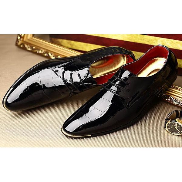 

plus size designer men red dress shoes fashion back lace up patent leather shoes trend leisure party shoe blue, Black