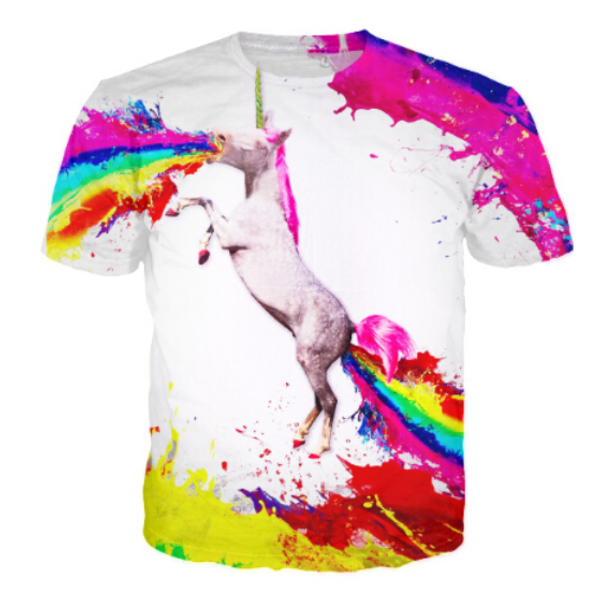 

fashion mens/womans unicorn vomiting rainbow spew summer style tees 3d print casual t-shirt plus size, White;black