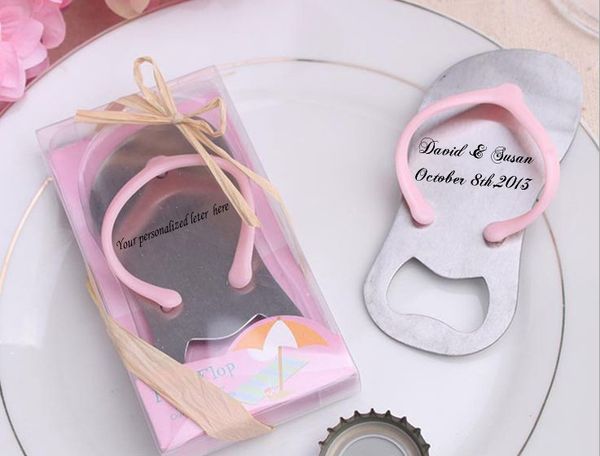 

Per onalized wedding favor and party gift the flip flop bottle opener groom and bride name engraved on it