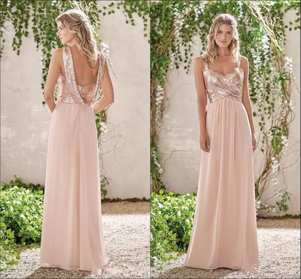 

2017 chiffon spaghetti straps long a-line bridesmaid dresses with sequined pleated wedding guest dress floor length party gowns, Blue;red