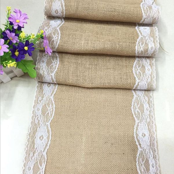 

eco-friendly 30cm*108cm luxury lace burlap table runner wedding party table decoration linen home supplies table runners dhl