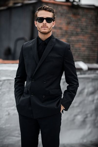 

wholesale- peaked lapel black double breasted suits 4pieces(jacket+pant+bowtie+handkerchief)custume homme latest style woll blend terno, White;black