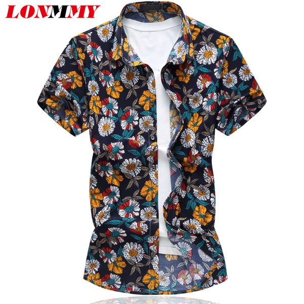 

оптово - lonmmy размер 6xl рубашки 2017 лето короткие рукава рубашки вскользь мужские рубашки цветочный рубашки мужчины camisa социальные, White;black