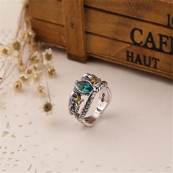 Lord of the Rings Aragorn Mens Ring Gemstone Vintage Retro the Hobbit Antique Silver Green Crystal per uomo e donna all'ingrosso DHL Free