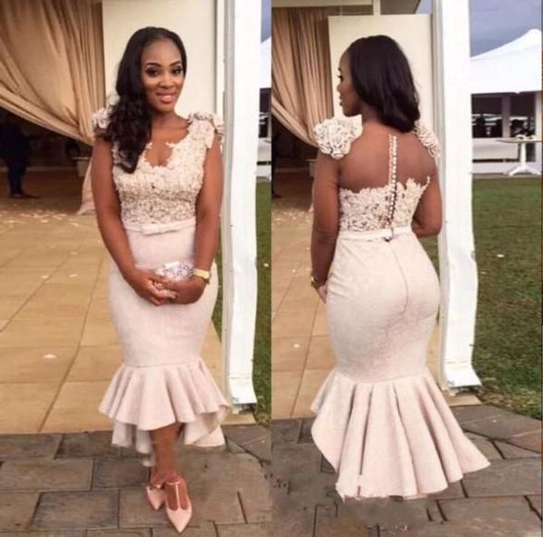 

scoop neck black girls mermaid evening dress 3d flower lace appliques short front long button back prom dresses new
