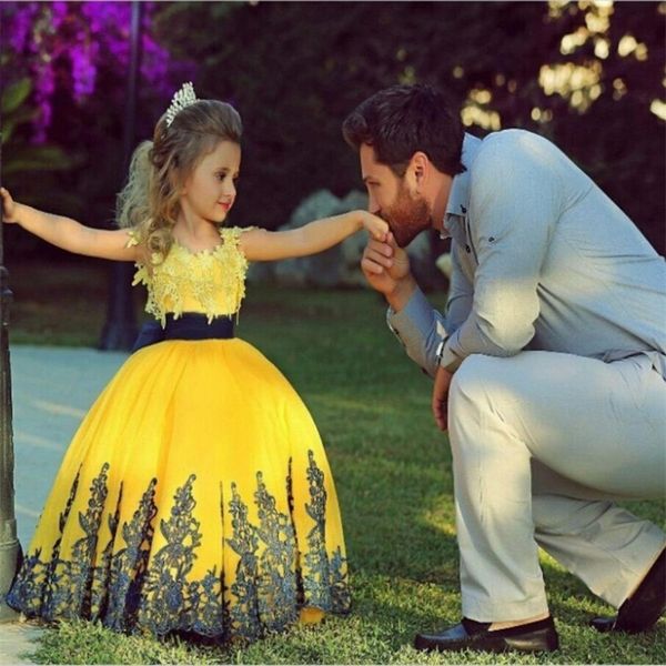 

new flower girl dresses with appliques ball gown little girls kids/children dress for wedding birthday party pageant first communion dress, White;blue