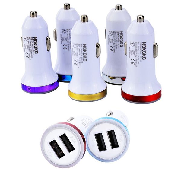 100 pcs / Up LED luz colorida universal 2-porta dupla carregador de carro USB 2.1A + 1A adaptador carregador para iPhone samsung mp3 gps telefone inteligente