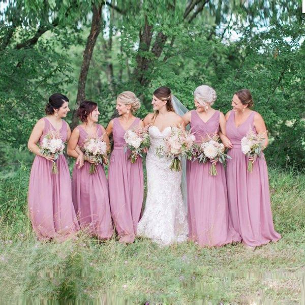 

2017 bridesmaid dress v-neck purple chiffon formal gown floor length pastels custom made a-line bridesmaids dresses, White;pink