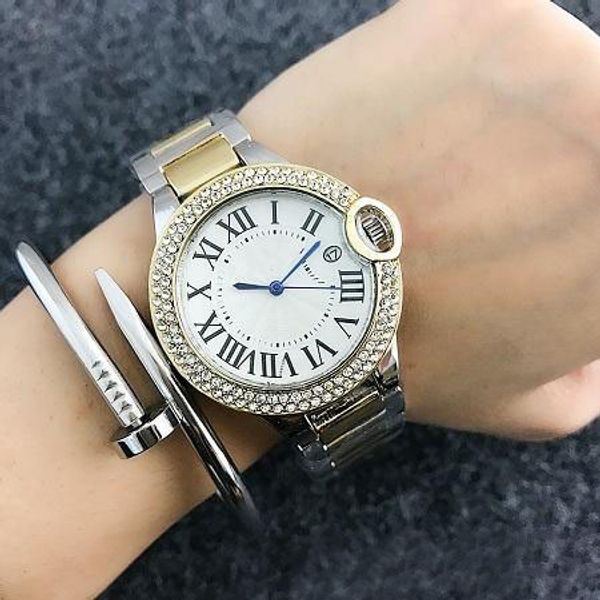 

fashion watches women girl crystal dial metal steel band quartz wrist watch ca04, Slivery;brown
