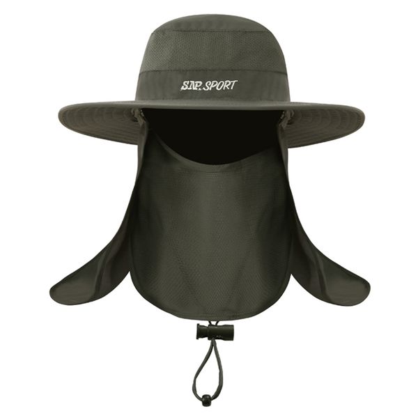 

large wide brim mens fishing bucket hat summer breathable outdoor sun uv cap face neck protection anti mosquito hat for fisherman army green, Black;white