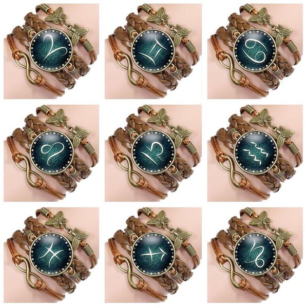 

twelve constellations of time gem hand-woven multi-storey retro bracelet fb145 mix order 20 pieces a lot charm bracelets, Golden;silver