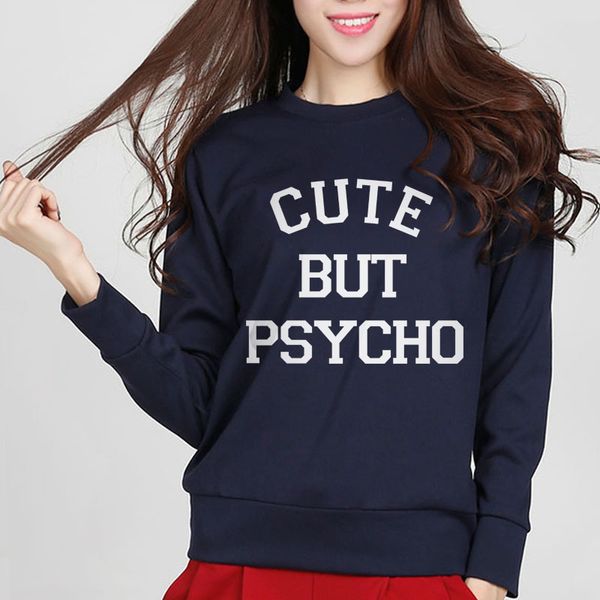 

wholesale- european style cute but psycho letters print women fashion tracksuit sweatshirt cotton for lady hip hop casual hoody streetwear, Black