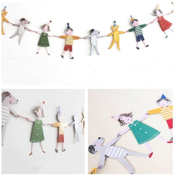 

wholesale- 12pcs/lot person and animal paper banner pennant bunting birthday party decor flag for kids boy girl party supplies accessories