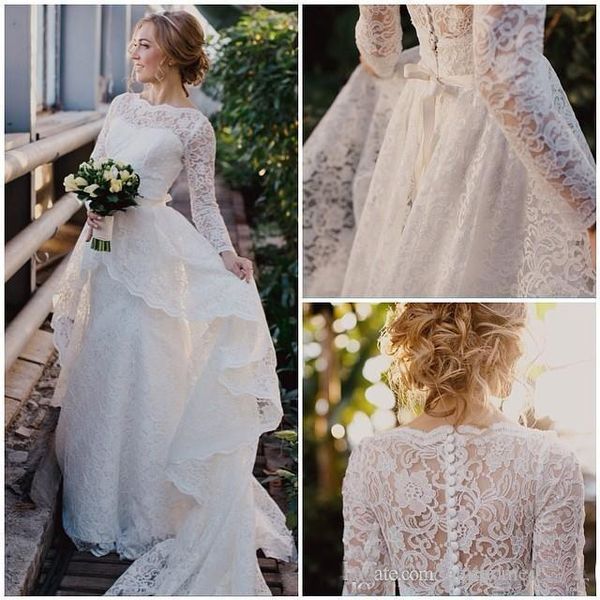 

Bohemian 2019 long leeve wedding dre e with lace detachable train over kirt applique beach bridal gown plu ize ve tido de novia