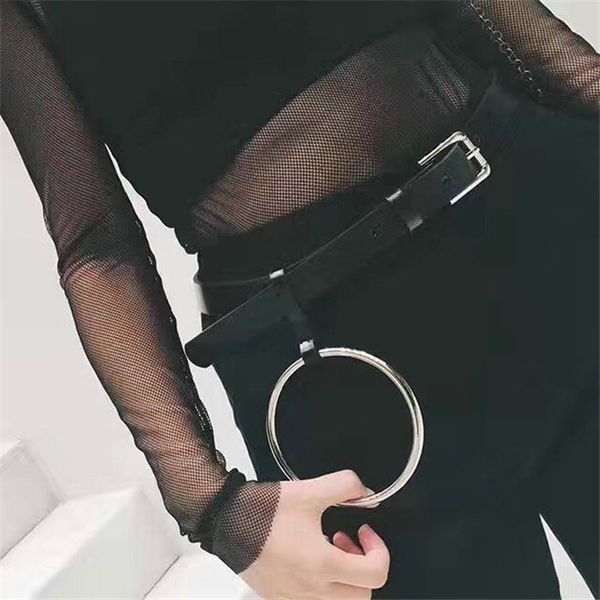 

design women waist belt lovely women's big ring decorated belts female fashion gold pin buckle solid pu leather strap, Black;brown