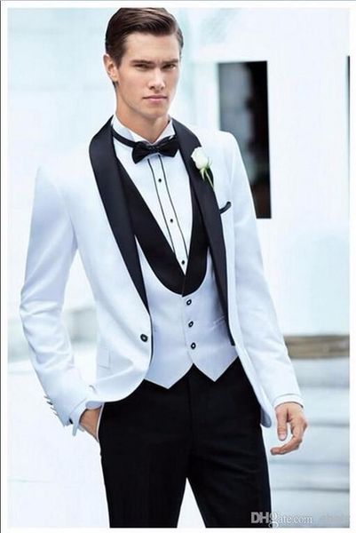 

wholesale- 2015 new arrival one buttons notch lapel white groom tuxedos groomsmen men's wedding suits bridegroom (jacket+pants+vest+tie, White;black