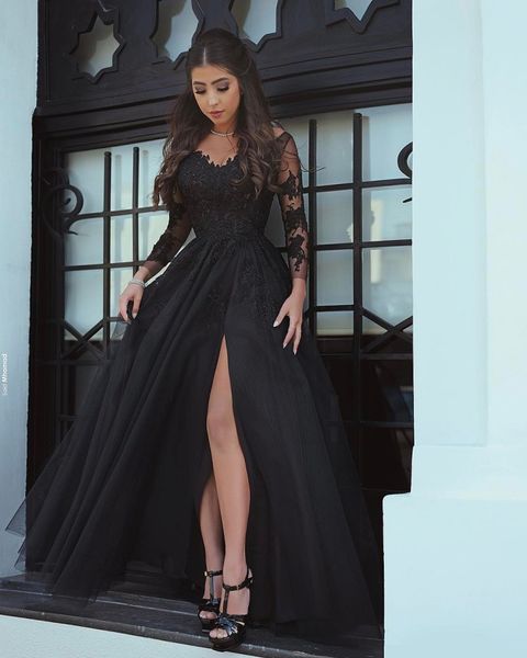 

2021 evening dress long sleeve black girl prom dress