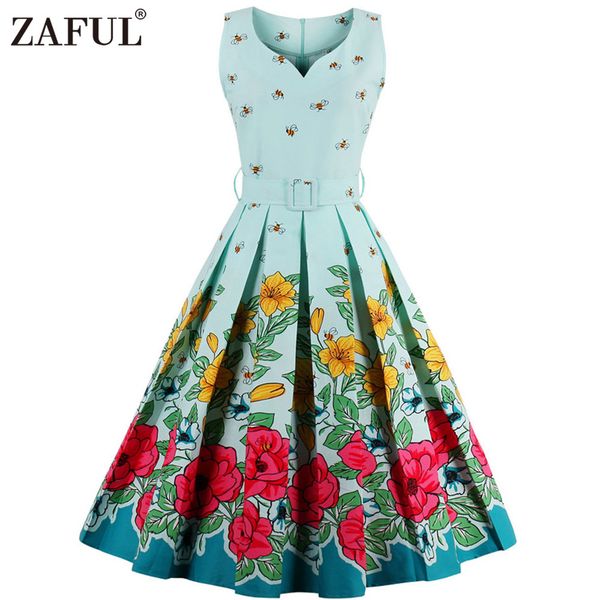 

wholesale- zaful brand 2017 vintage v neck print women dress retro robe rockabilly hepburn 50s party dresses plus size feminino vestidos, White;black