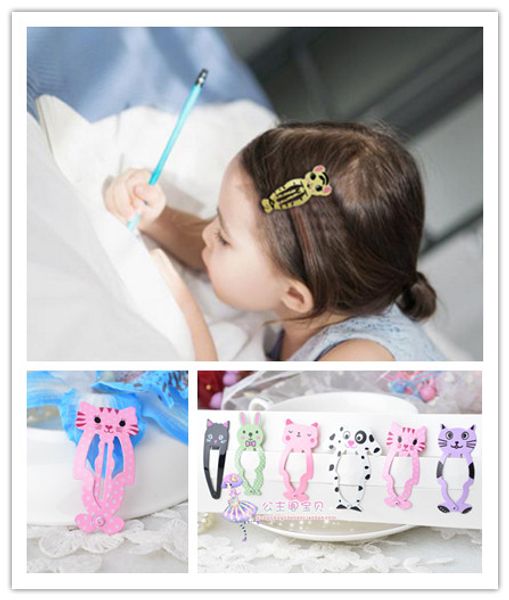 

6pcs lot fashion girl animal hairpin headwear kid's barrettes hair clips jewelry snap clips children hair accessories, Slivery;white