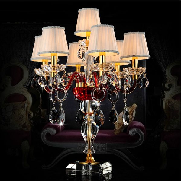 2019 Modern Wedding Red Crystal Table Lamps With Shades 7 Lights