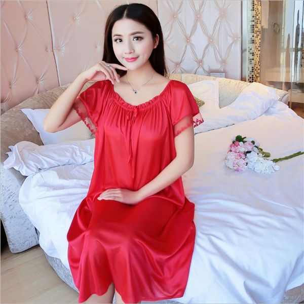 

wholesale- latest women fashion wearing loose siamese skirt sweet girl ice silk nightdress comfortable indoor clothing home suit sleepwear, Black;red
