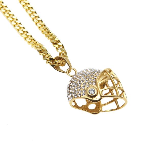 

Men Stainless Steel Pave Sport Football Paseball Helmet Pendant Charm Gold Bling CZ Rhinestone Hip Hop Necklace Jewelry