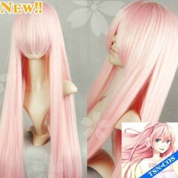 Frete grátisVocaloid Miku Hatsune cereja rosa peruca de cabelo liso 100 cm / 39 