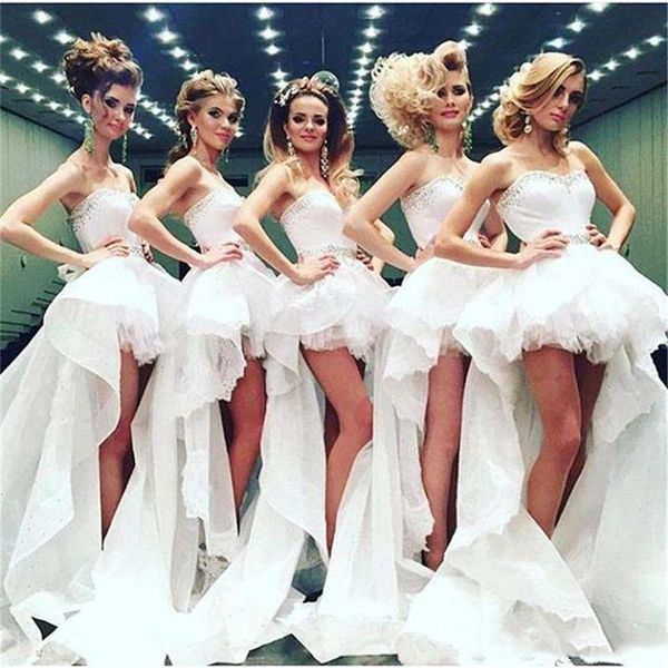 

high low beach bridesmaid dresses for wedding performance ruffles sash sweetheart maid of honor gowns prom party dresses layers bridal gowns, White;pink