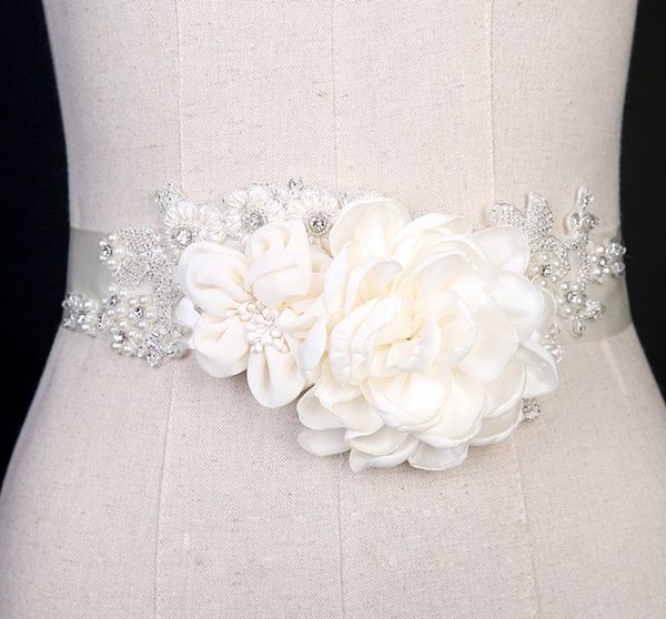 

большой цветок горный хрусталь пояса жемчужина слоновой кости свадебный пояс свадьба невесты пояса 2017 новое прибытие невесты аксессуары, White