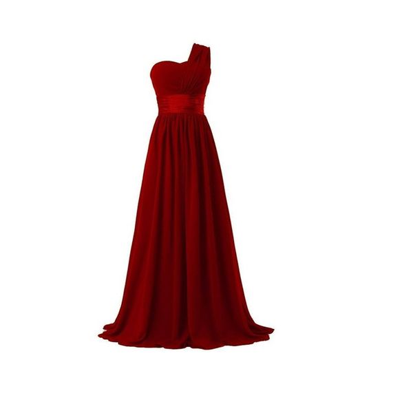 

2017 vestidos de fiesta one shoulder long chiffon bridesmaid dresses black/red/pink party gowns robe de soiree, White;pink