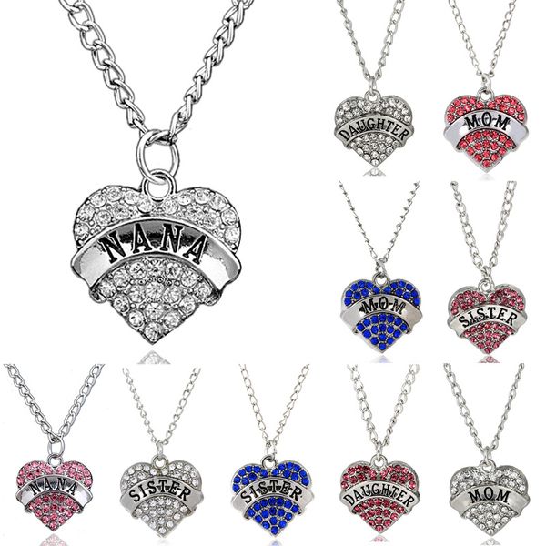 

mother's day gift mom daughter sister grandma nana aunt family necklace crystal heart pendant rhinestone diamond women jewelry, Silver