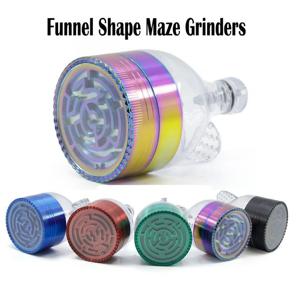 Funil Maze Grinders Estilo Liga de Zinco Herb Grinder Fumar Acessórios Diâmetro 52mm 7 Cores 3 Camadas Trituradores Triturador de Metal Rainbow Color