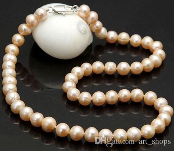 

f*8-9mm real natural pink akoya cultured pearl necklace, Silver